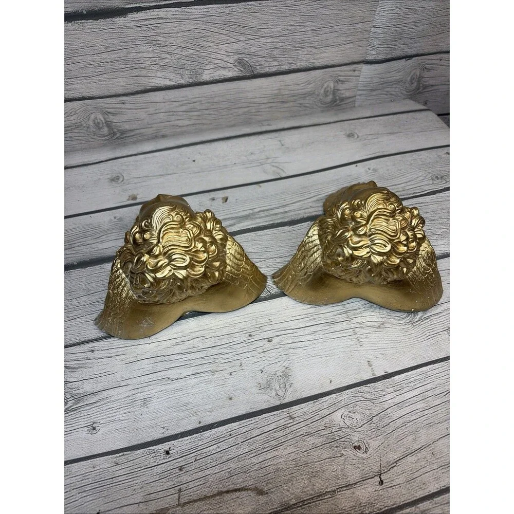 2 Vintage Hard Plaster Cherub Drapery Curtain Rod Wall Sconce Swag Holders